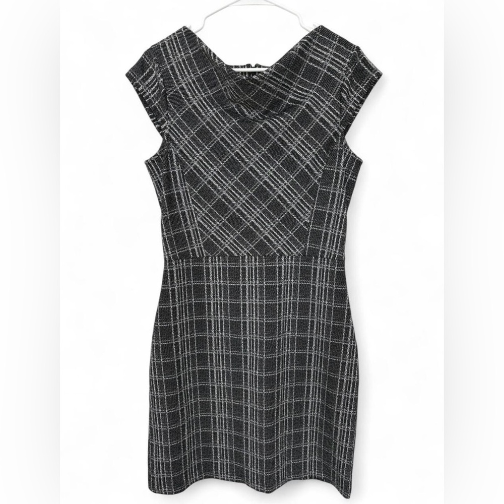 NWT Banana Republic Black White Cowl Neck Cap Sleeve‎ Dress Size 8 Plaid Sheath